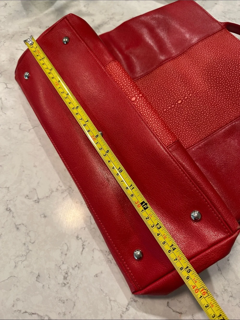 Longchamp Red Leather Tote with Textured Center Panel - Picture 13 of 13